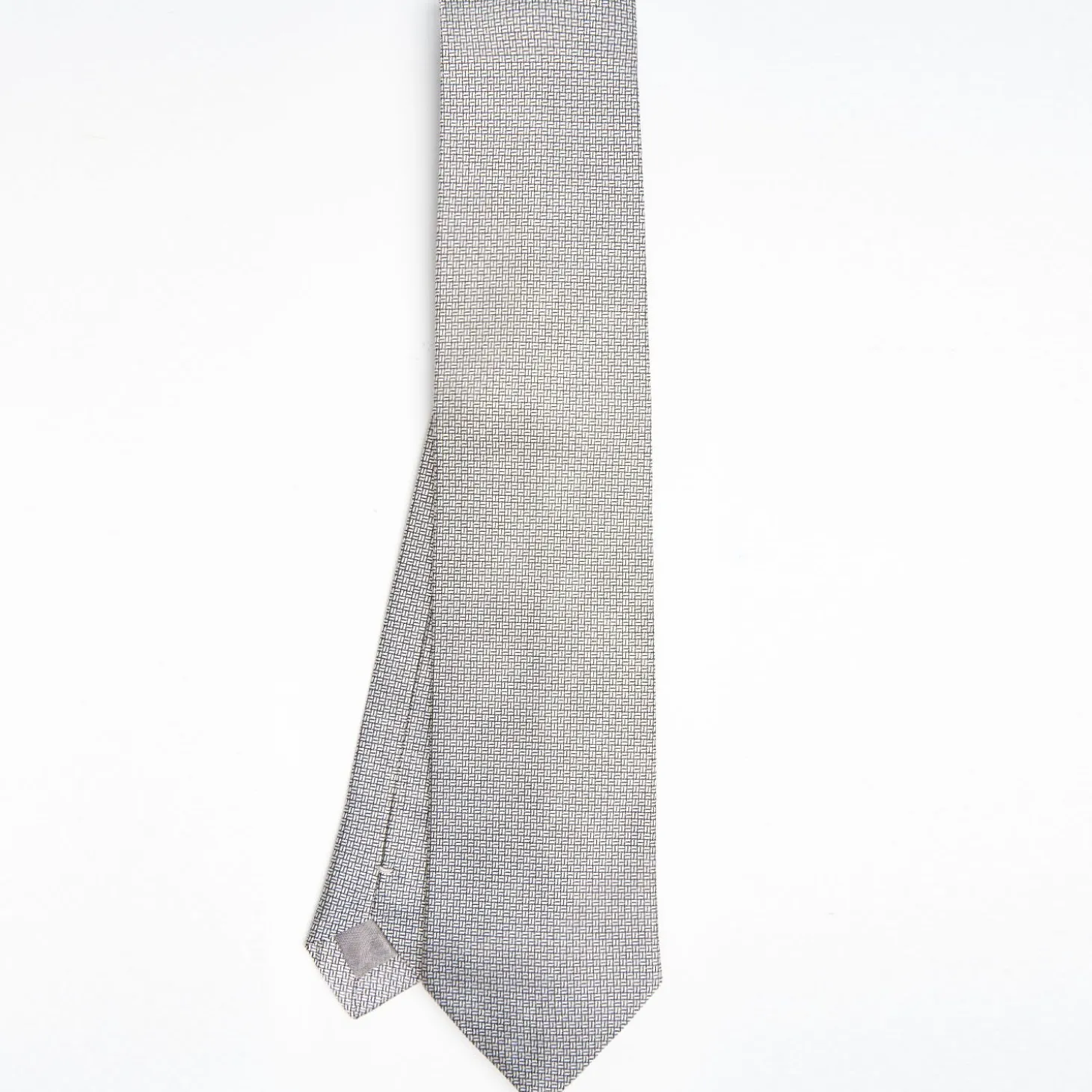 Light Grey Ceremonial Jacquard Silk Tie - Small Geometric Pattern