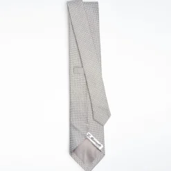 Light Grey Ceremonial Jacquard Silk Tie - Small Geometric Pattern