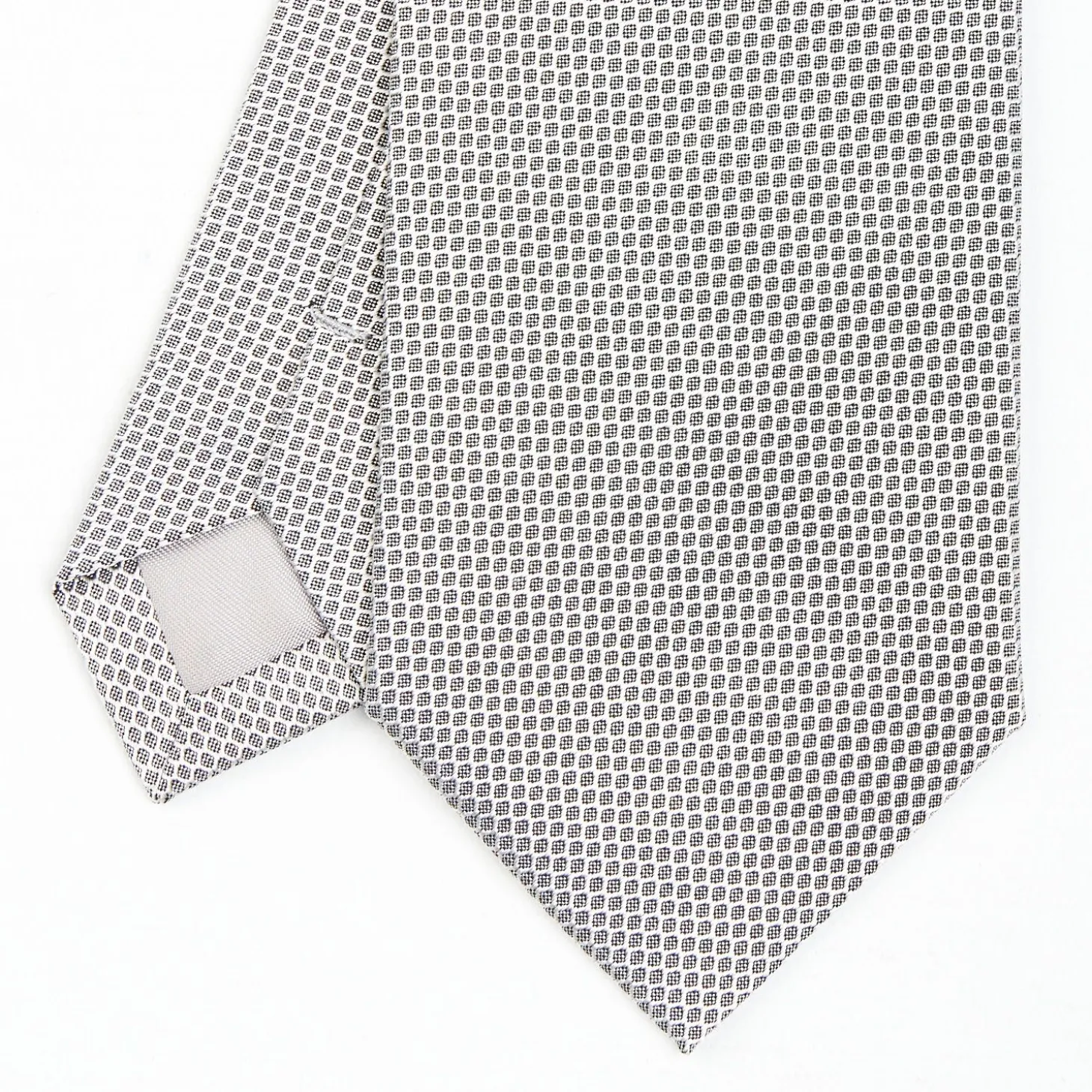 Light Grey Ceremonial Jacquard Silk Tie - Small Geometric Pattern