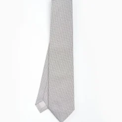 Light Grey Ceremonial Jacquard Silk Tie - Small Geometric Pattern