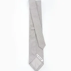 Light Grey Ceremonial Jacquard Silk Tie - Small Geometric Pattern