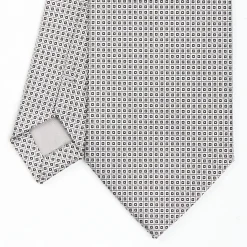Light Grey Ceremonial Jacquard Silk Tie - Small Geometric Pattern