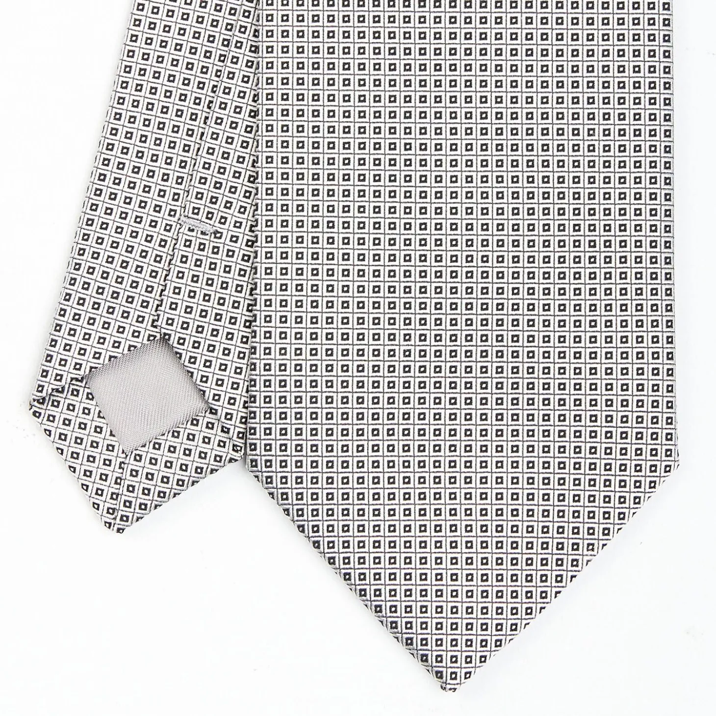 Light Grey Ceremonial Jacquard Silk Tie - Small Geometric Pattern