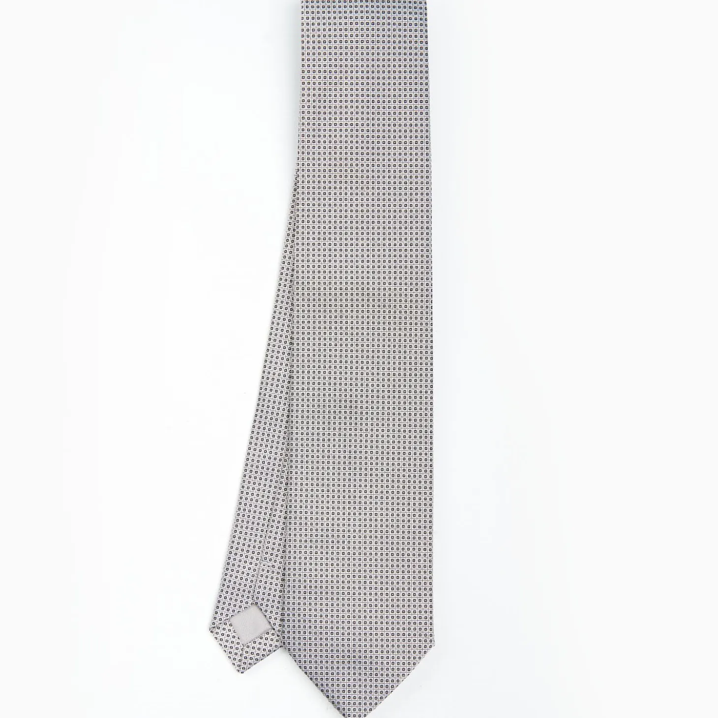 Light Grey Ceremonial Jacquard Silk Tie - Small Geometric Pattern