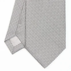 Light Grey Ceremonial Jacquard Silk Tie - Small Geometric Pattern