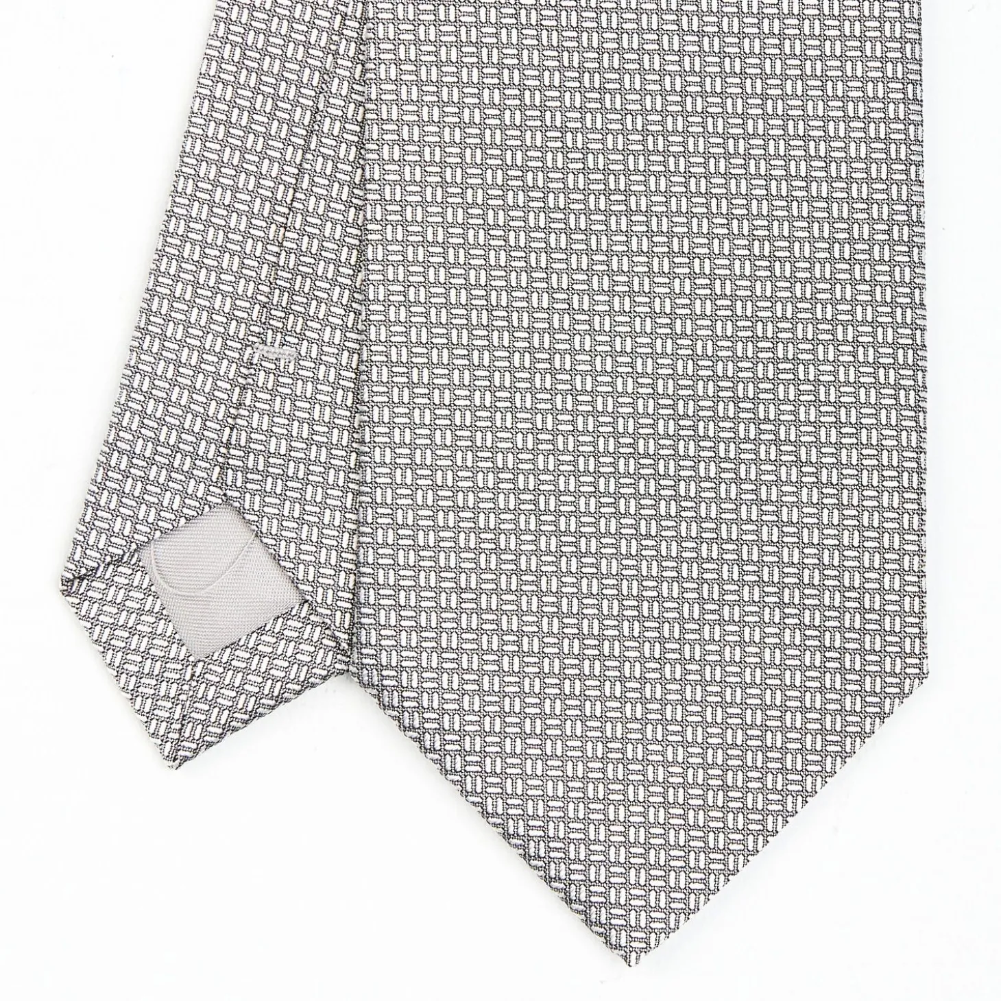 Light Grey Ceremonial Jacquard Silk Tie - Small Geometric Pattern