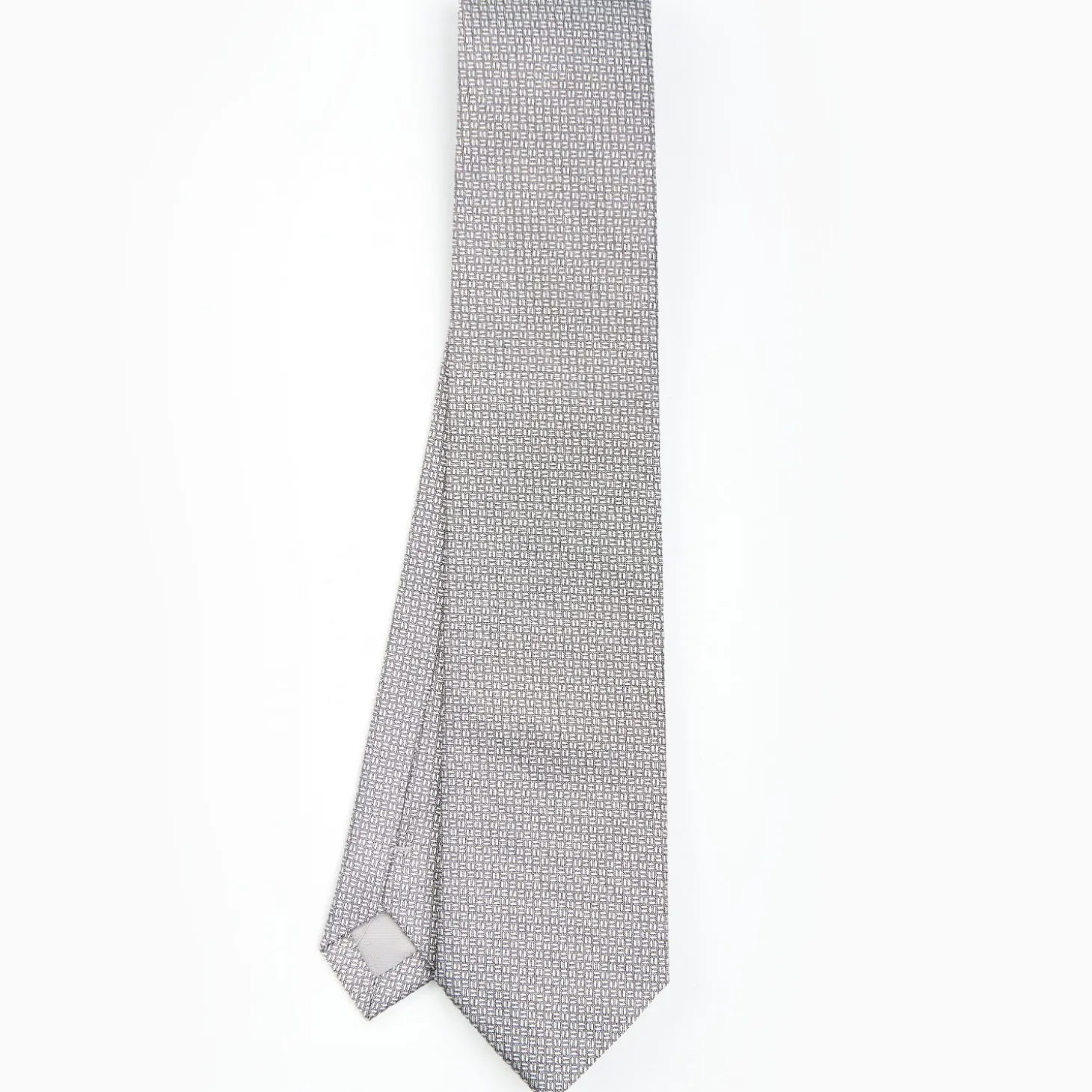 Light Grey Ceremonial Jacquard Silk Tie - Small Geometric Pattern