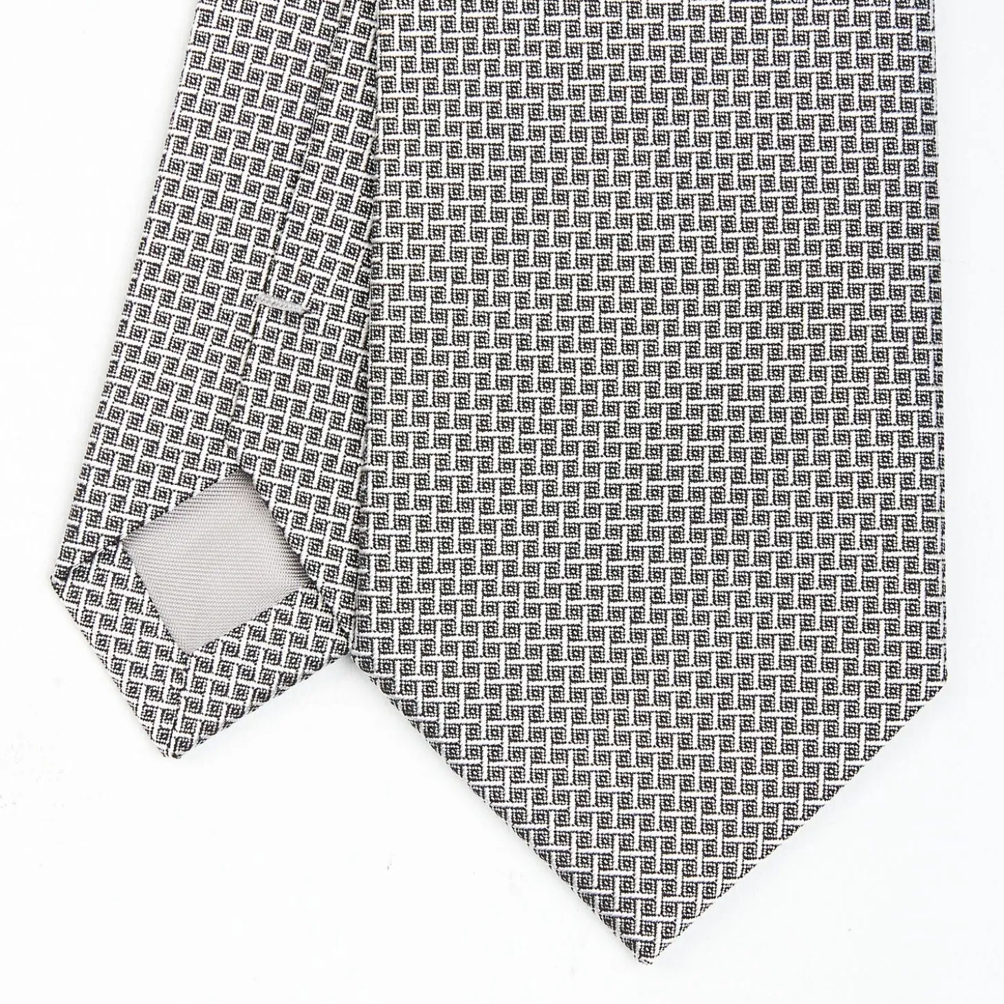 Light Grey Ceremonial Jacquard Silk Tie - Small Geometric Pattern