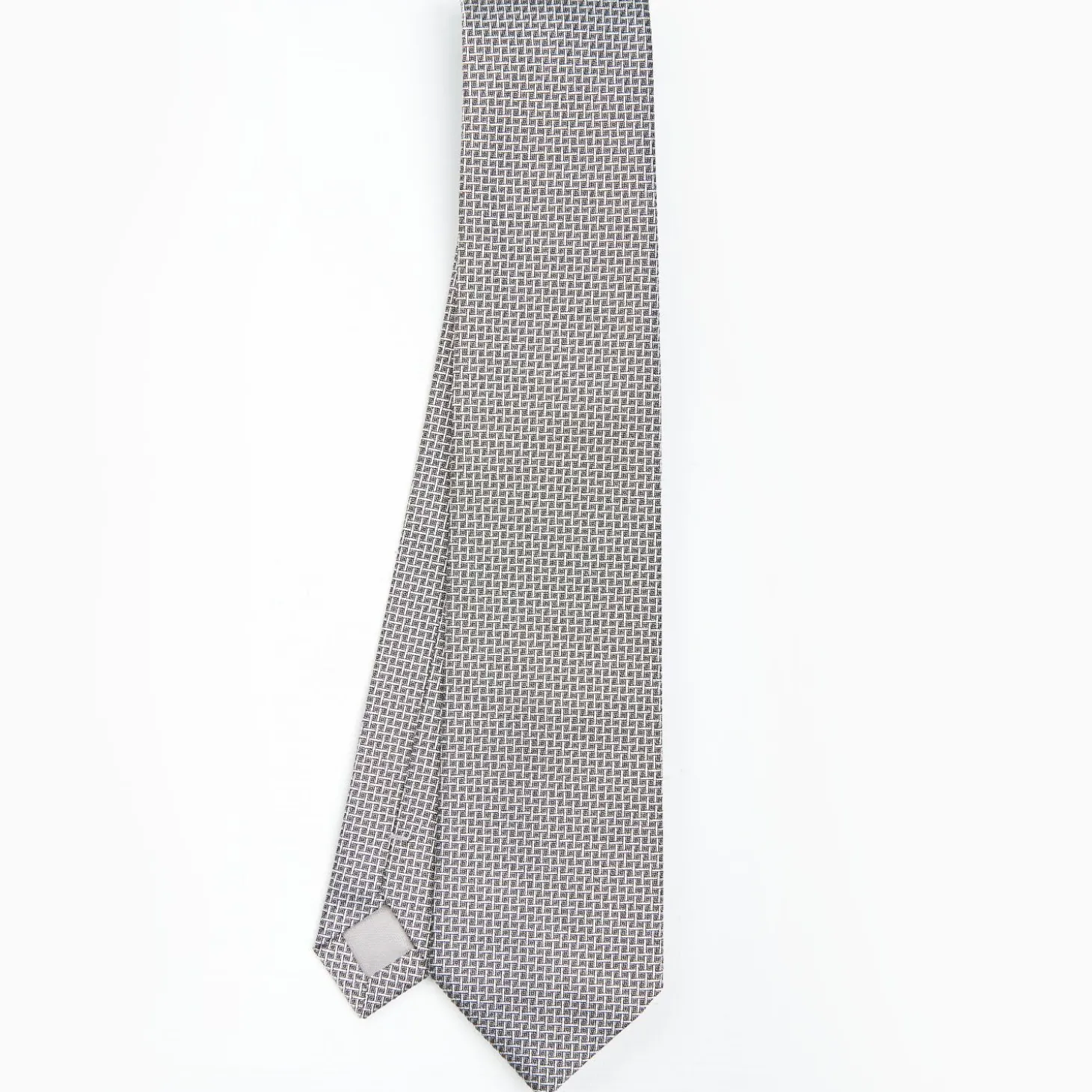 Light Grey Ceremonial Jacquard Silk Tie - Small Geometric Pattern