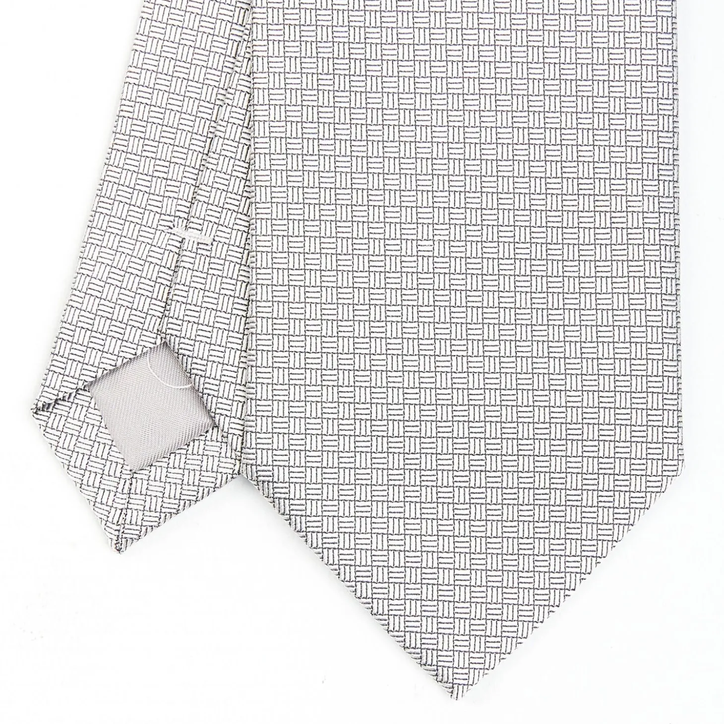 Light Grey Ceremonial Jacquard Silk Tie - Small Geometric Pattern