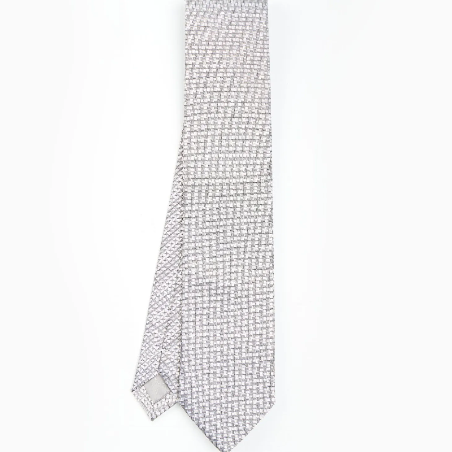 Light Grey Ceremonial Jacquard Silk Tie - Small Geometric Pattern