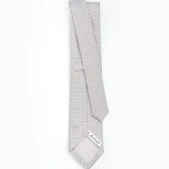 Light Grey Ceremonial Jacquard Silk Tie - Small Geometric Pattern