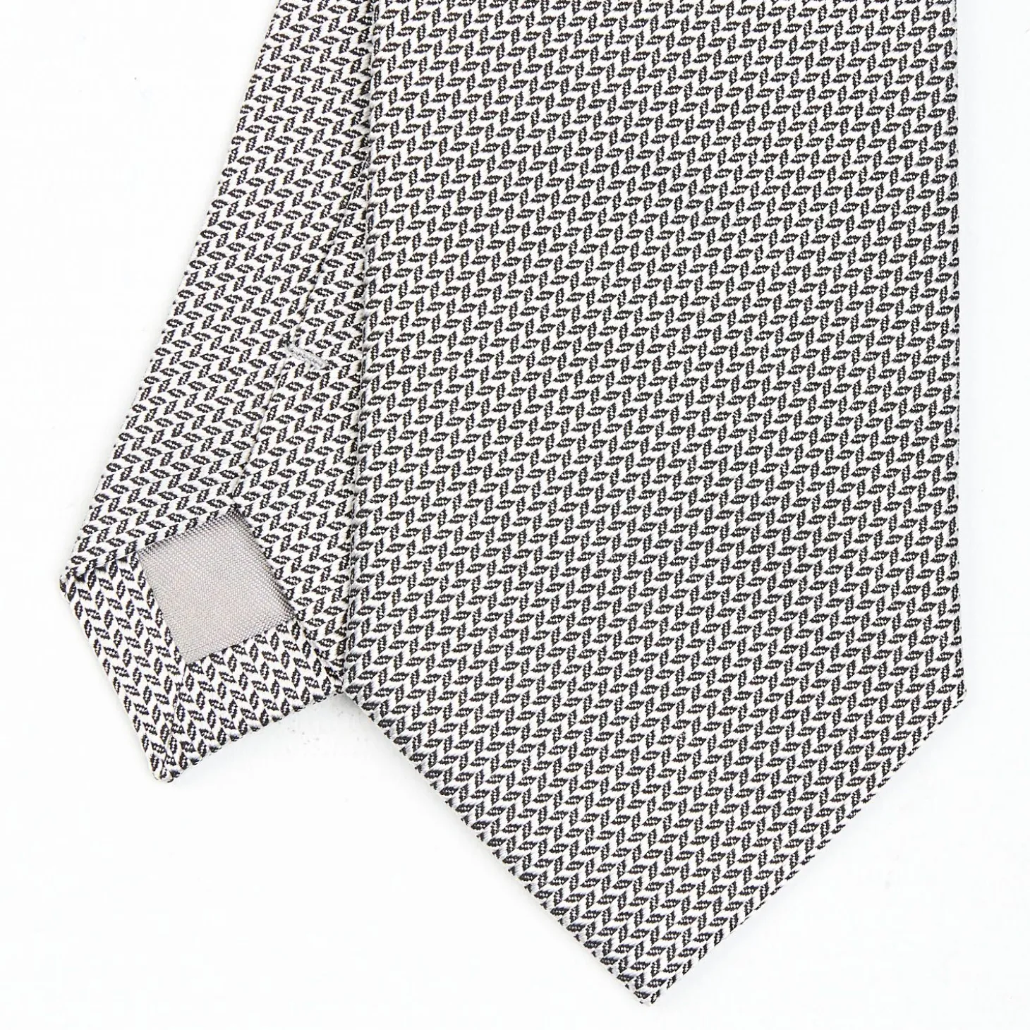 Light Grey Ceremonial Jacquard Silk Tie - Small Geometric Pattern