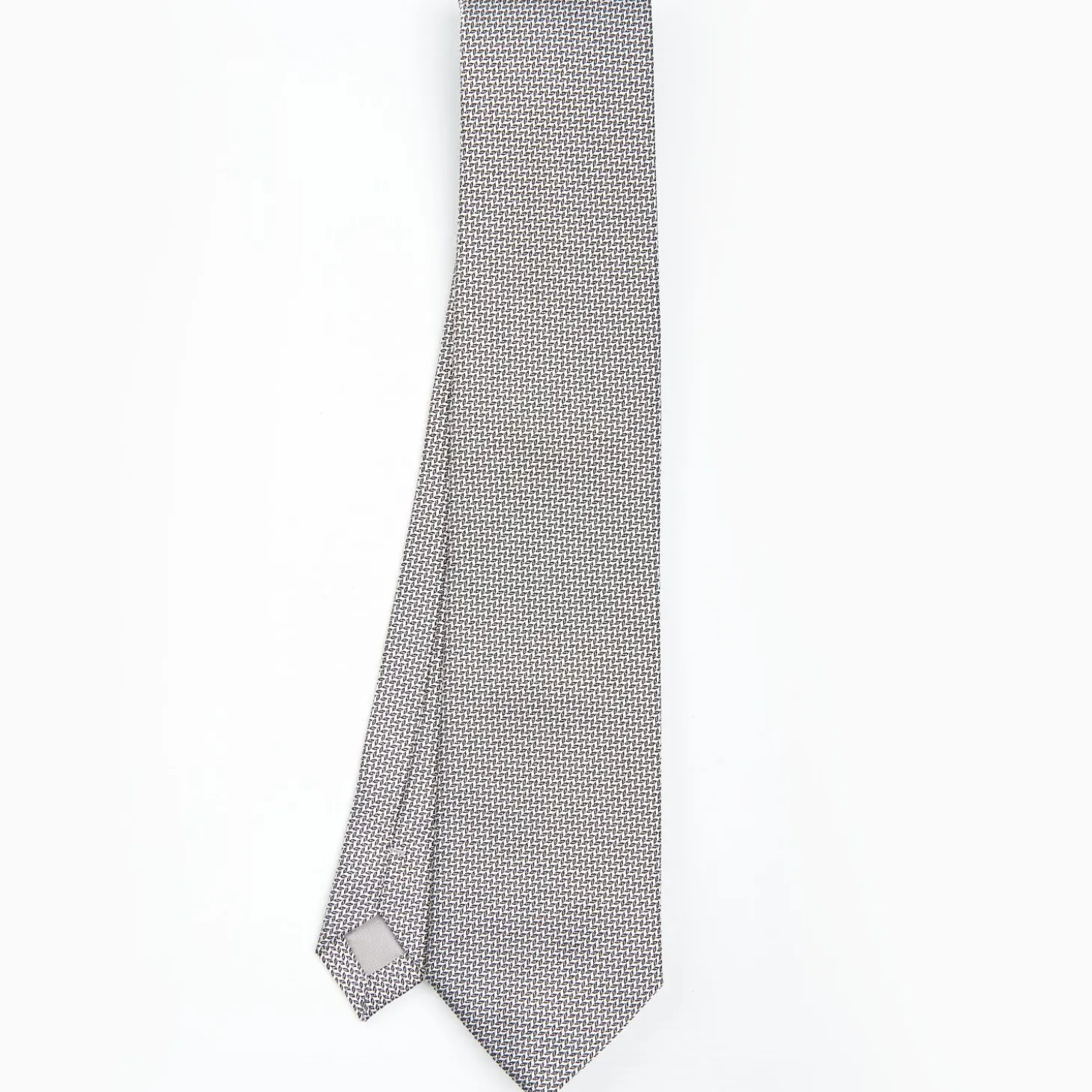 Light Grey Ceremonial Jacquard Silk Tie - Small Geometric Pattern