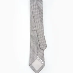 Light Grey Ceremonial Jacquard Silk Tie - Small Geometric Pattern
