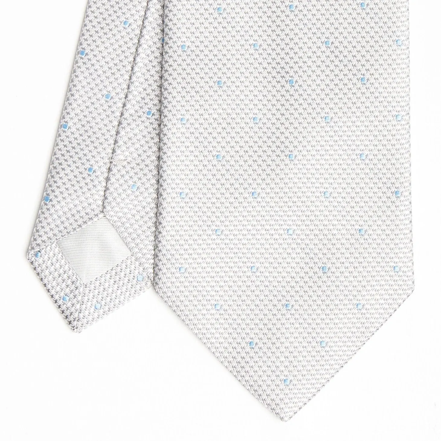 Light Grey Ceremonial Jacquard Silk Tie - Polka Dot Pattern