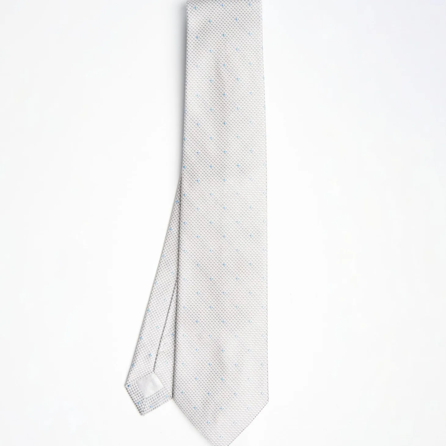 Light Grey Ceremonial Jacquard Silk Tie - Polka Dot Pattern