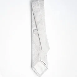 Light Grey Ceremonial Jacquard Silk Tie - Polka Dot Pattern