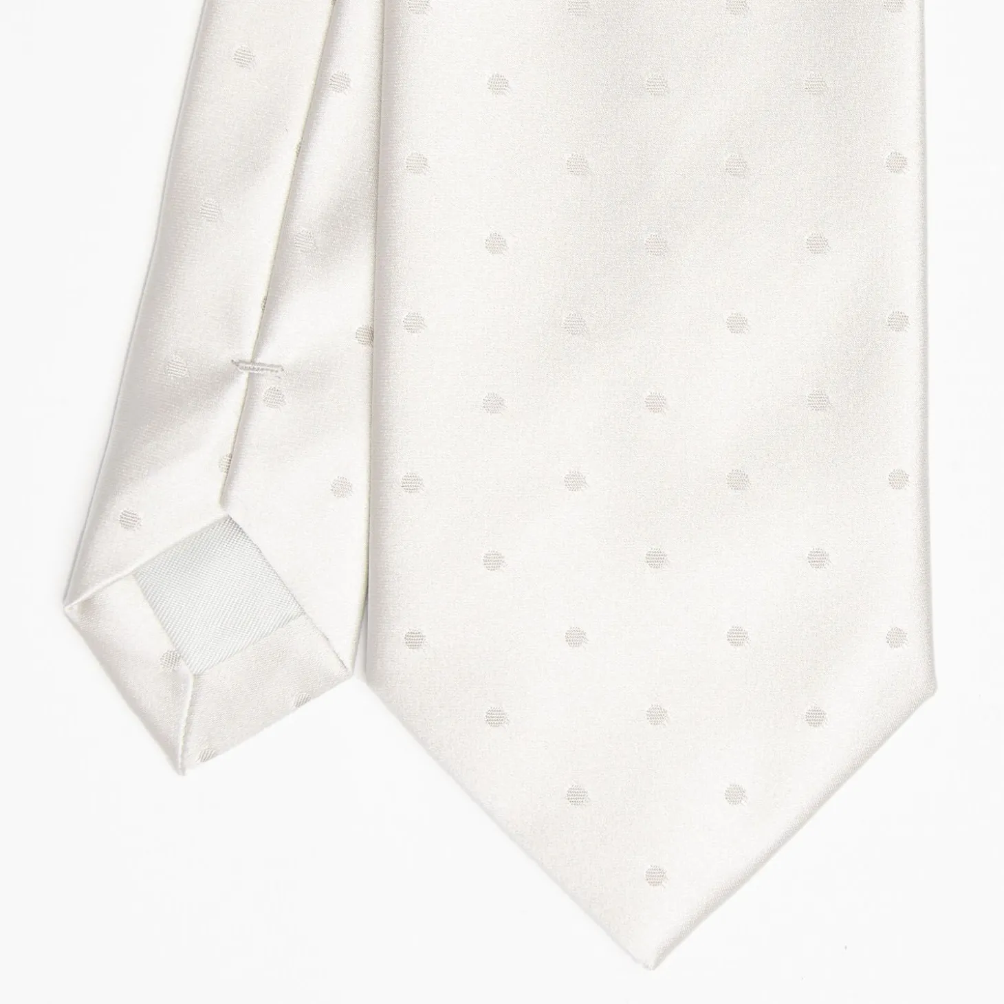 Light Grey Cerimonial Silk Satin Tie Polka Dot Pattern