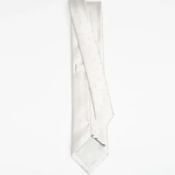 Light Grey Cerimonial Silk Satin Tie Polka Dot Pattern