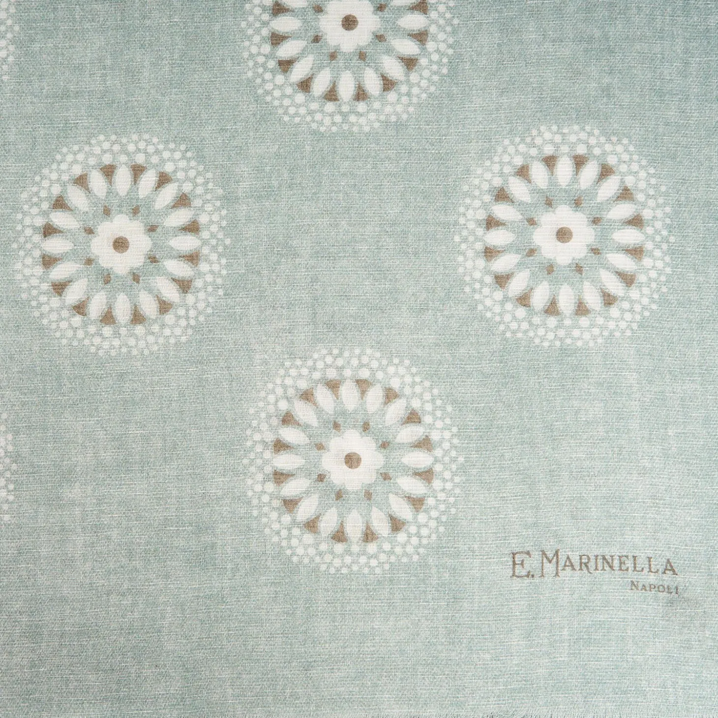 Light Grey Cotton And Linen Scarf - Floral Medallions