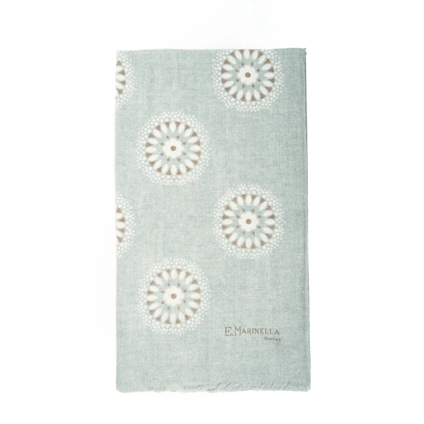 Light Grey Cotton And Linen Scarf - Floral Medallions
