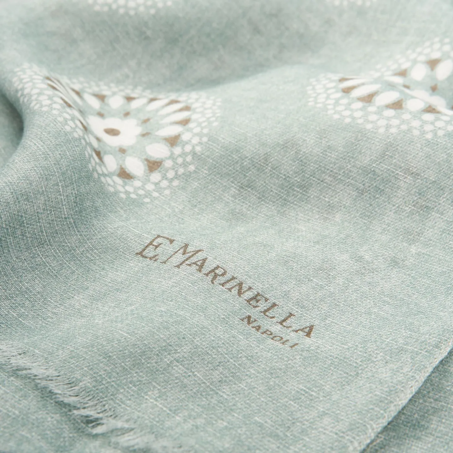 Light Grey Cotton And Linen Scarf - Floral Medallions