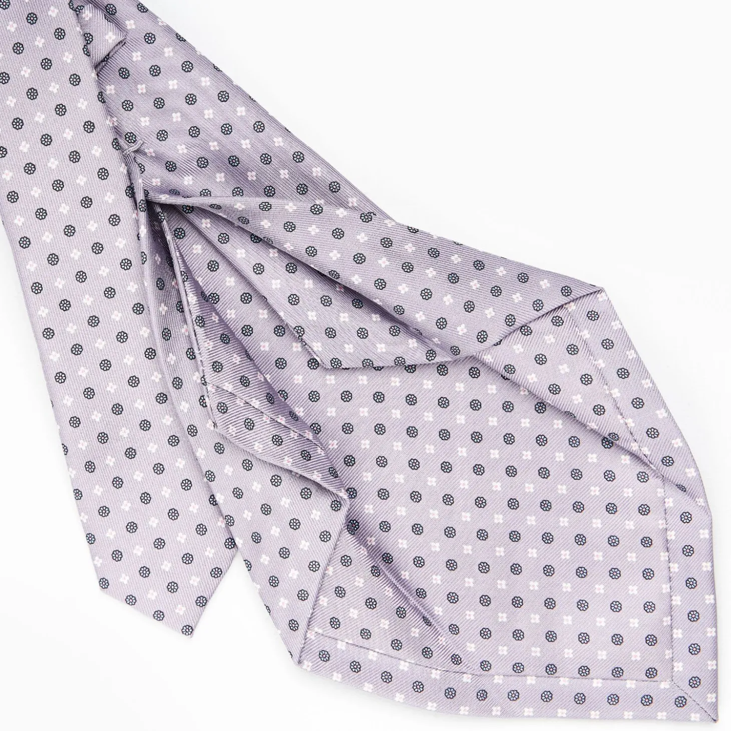 Light Grey 5 Fold Sartorial Silk Tie - Small Flower Pattern