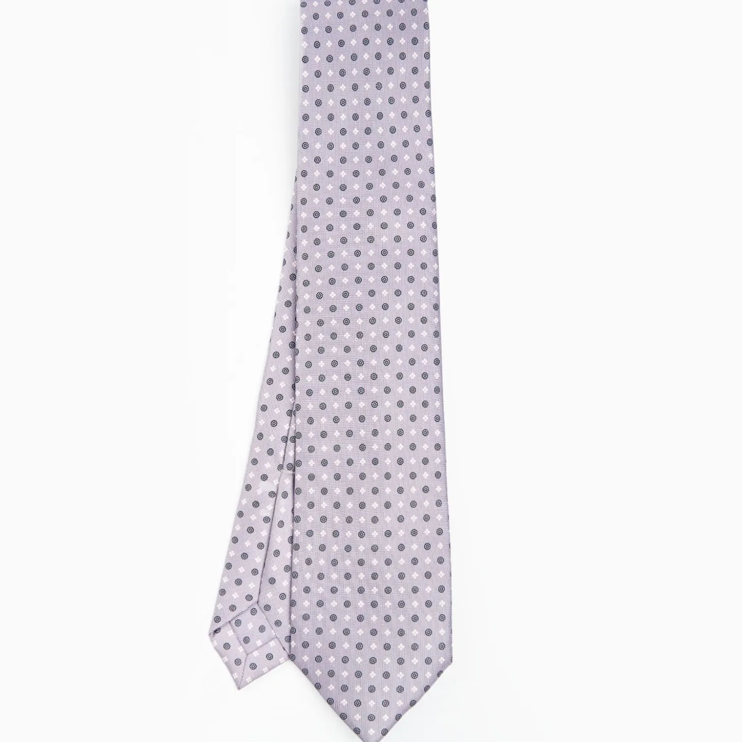 Light Grey 5 Fold Sartorial Silk Tie - Small Flower Pattern