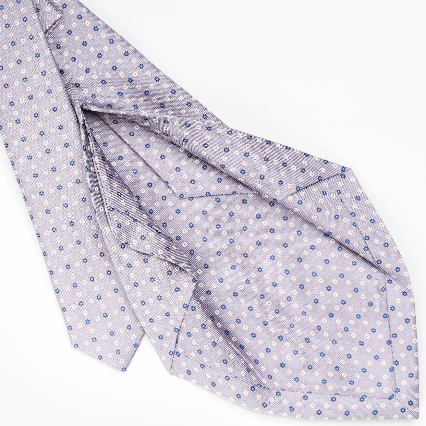 Light Grey 5 Fold Sartorial Silk Tie - Small Flower Pattern