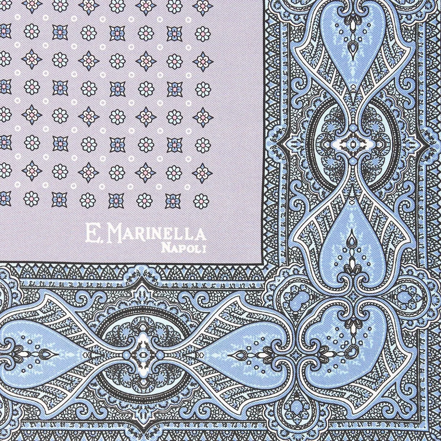 Light Grey Hand-Printed Silk Pocket Square - Small Flower Pattern