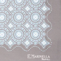 Light Grey Hand-Printed Silk Pocket Square Large Flower Pattern
