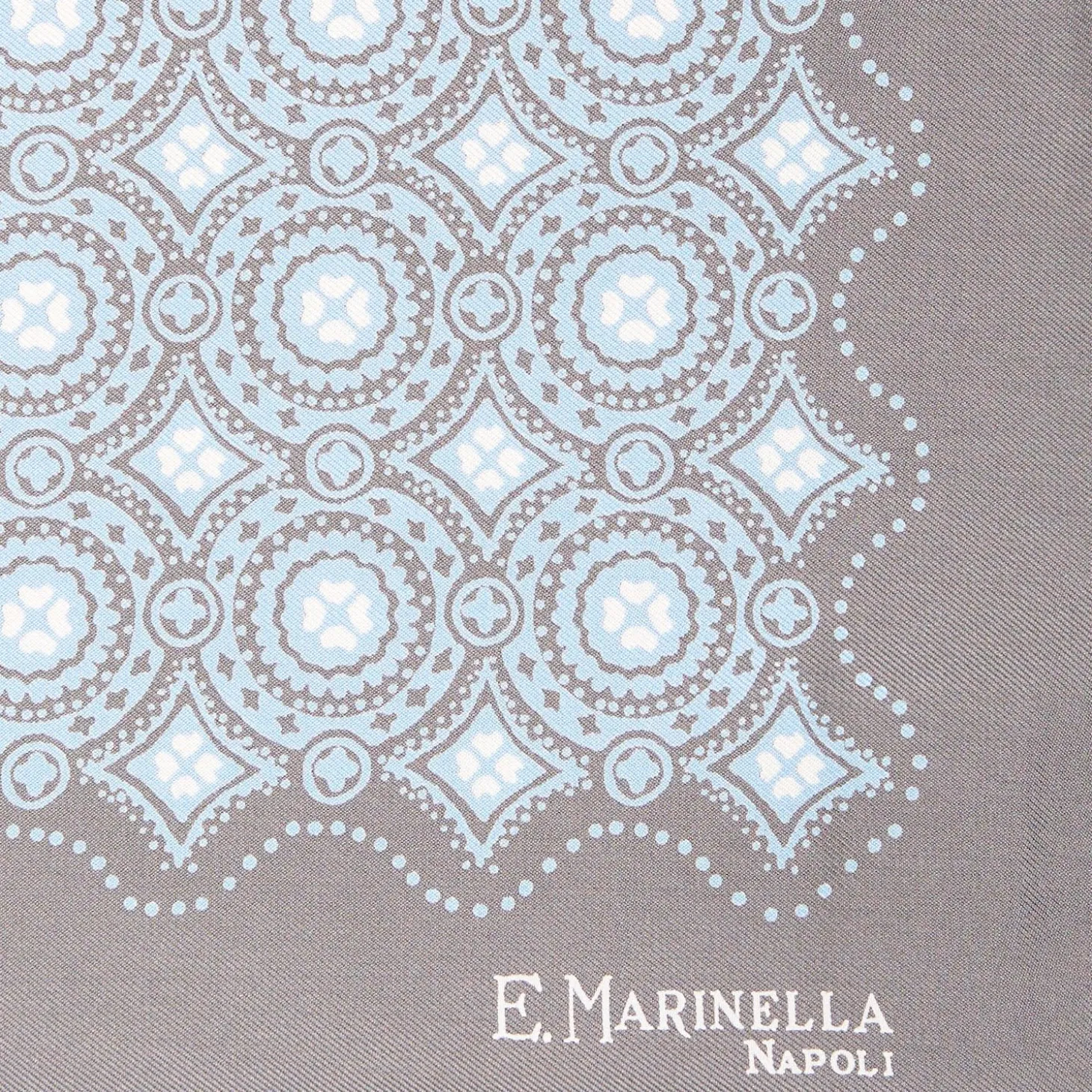 Light Grey Hand-Printed Silk Pocket Square Large Flower Pattern