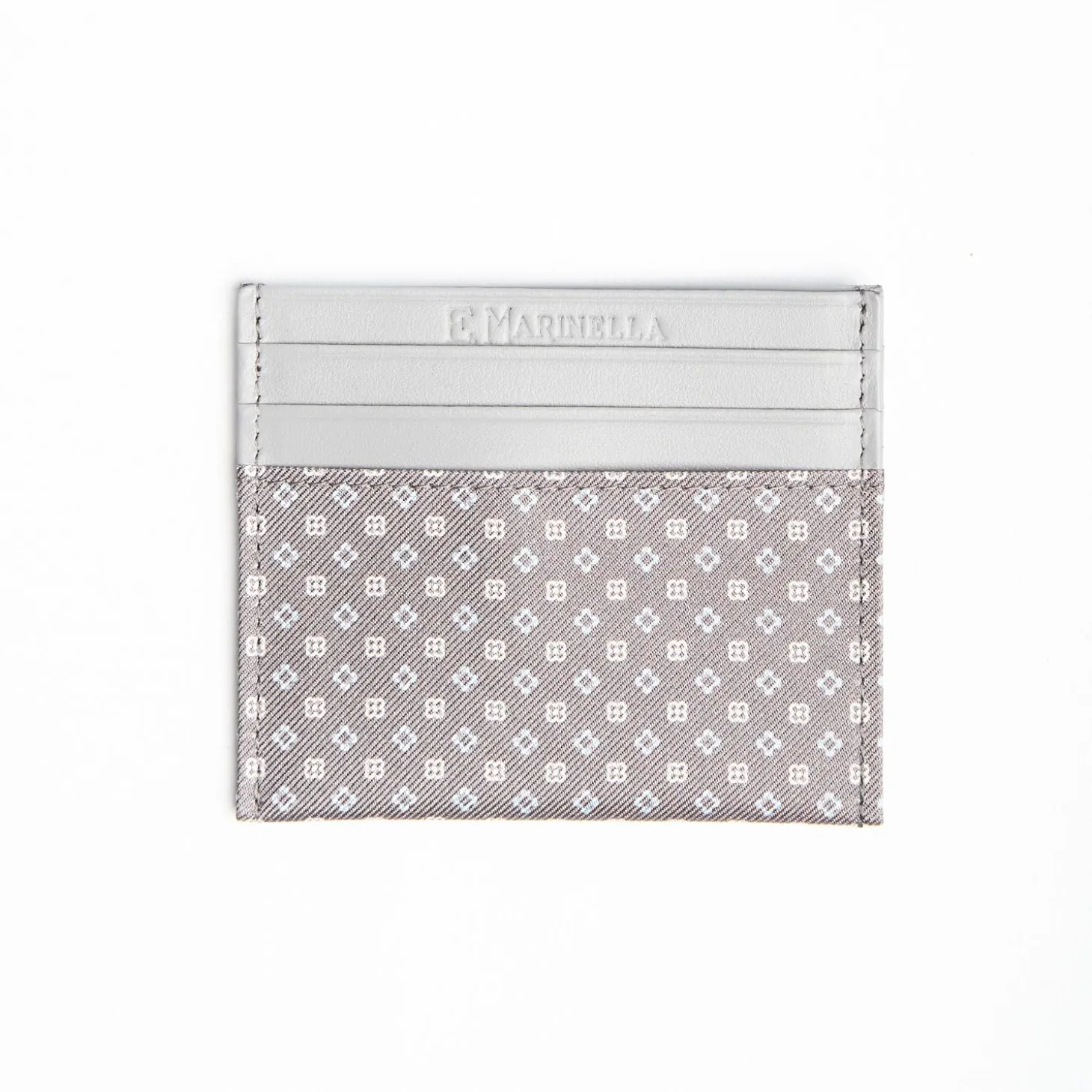 Light Grey Leather And Silk Credit Card Holder - 5 Compartments