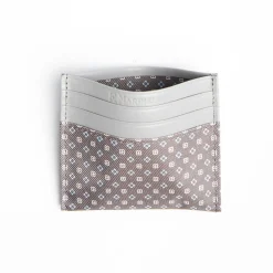 Light Grey Leather And Silk Credit Card Holder - 5 Compartments