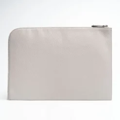 Light Grey Leather Portfolio With Strap