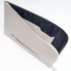 Light Grey Leather Portfolio With Strap