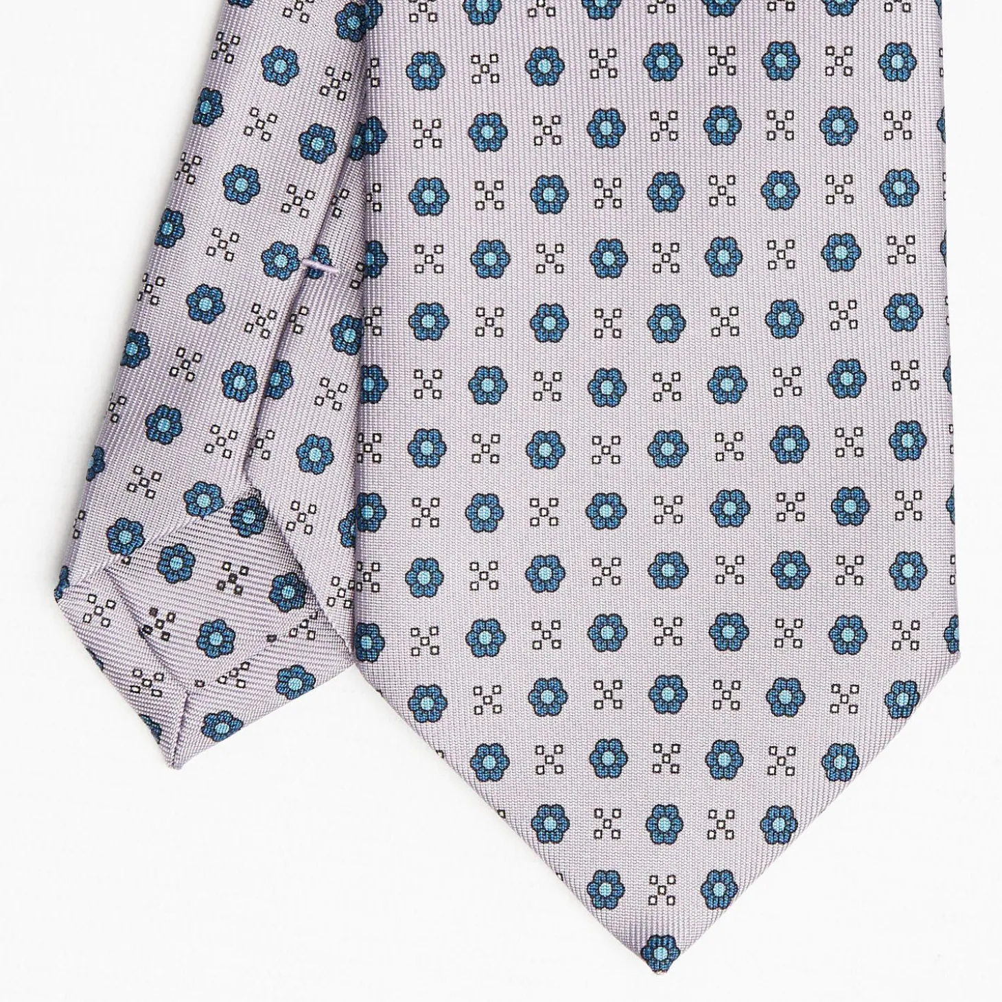 Light Grey Sartorial Classic Silk Tie Small Flower Pattern
