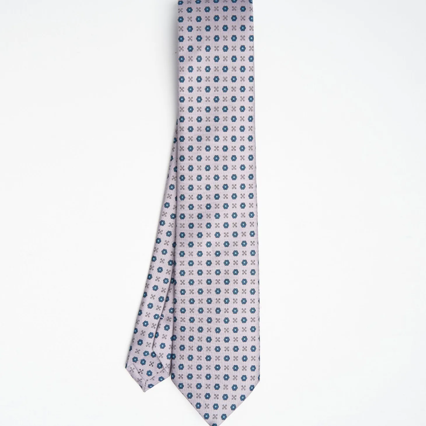 Light Grey Sartorial Classic Silk Tie Small Flower Pattern