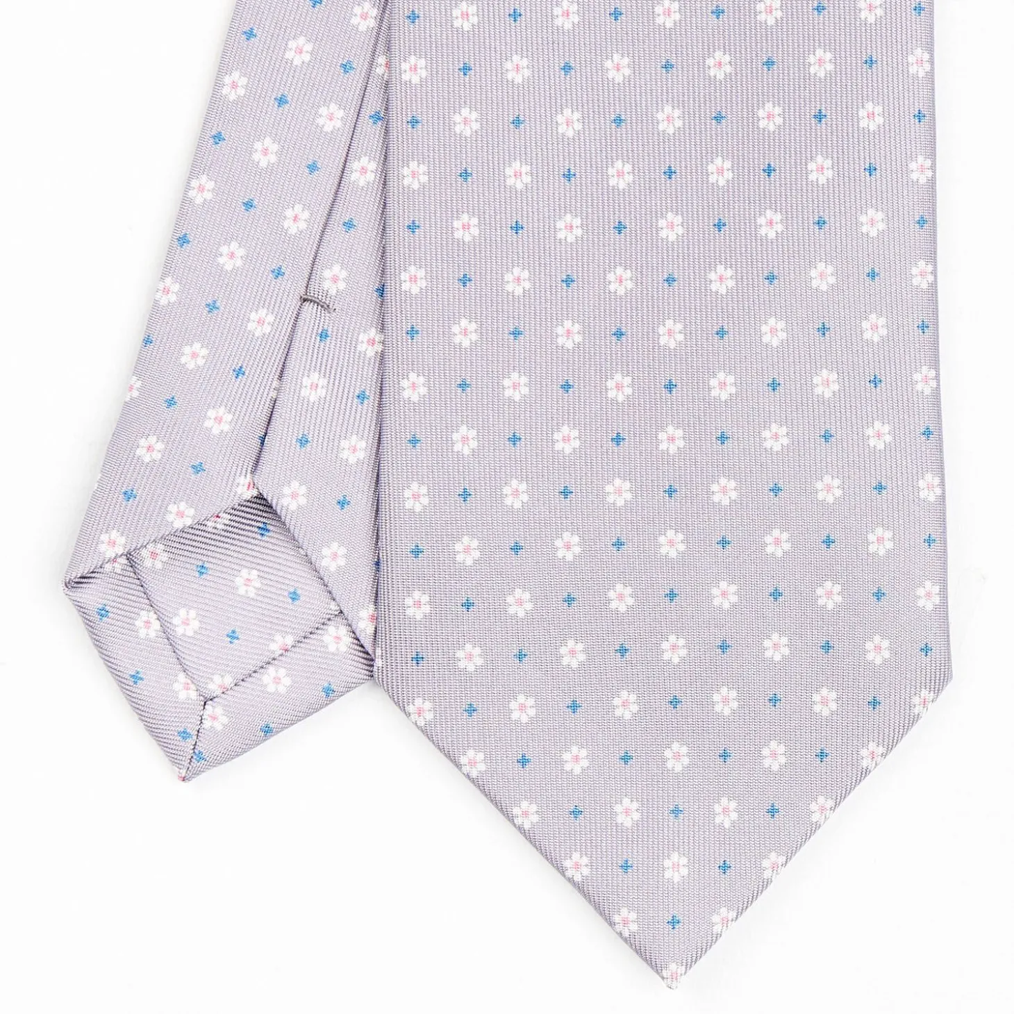 Light Grey Sartorial Classic Silk Tie - Small Flower Pattern