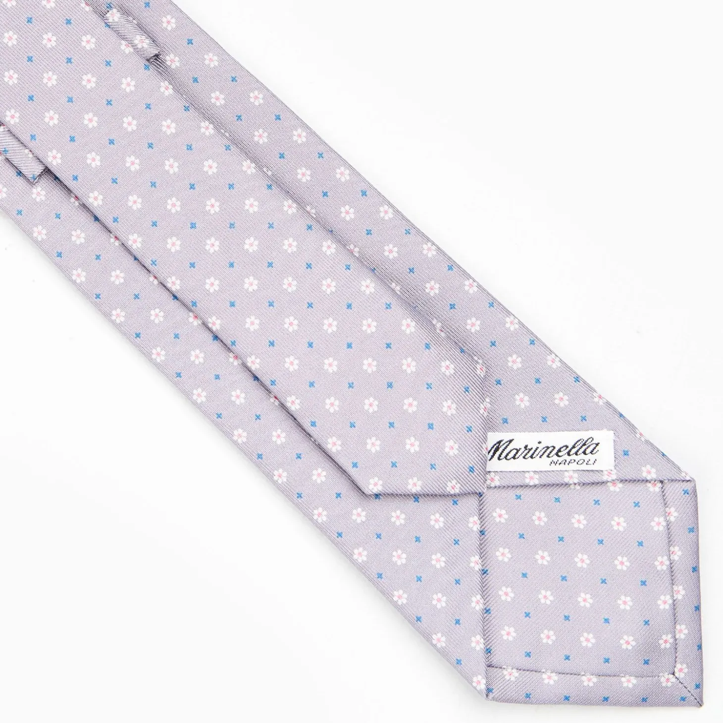 Light Grey Sartorial Classic Silk Tie - Small Flower Pattern