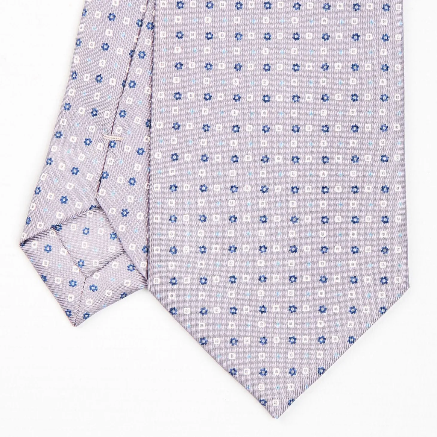 Light Grey Sartorial Classic Silk Tie - Small Flower Pattern