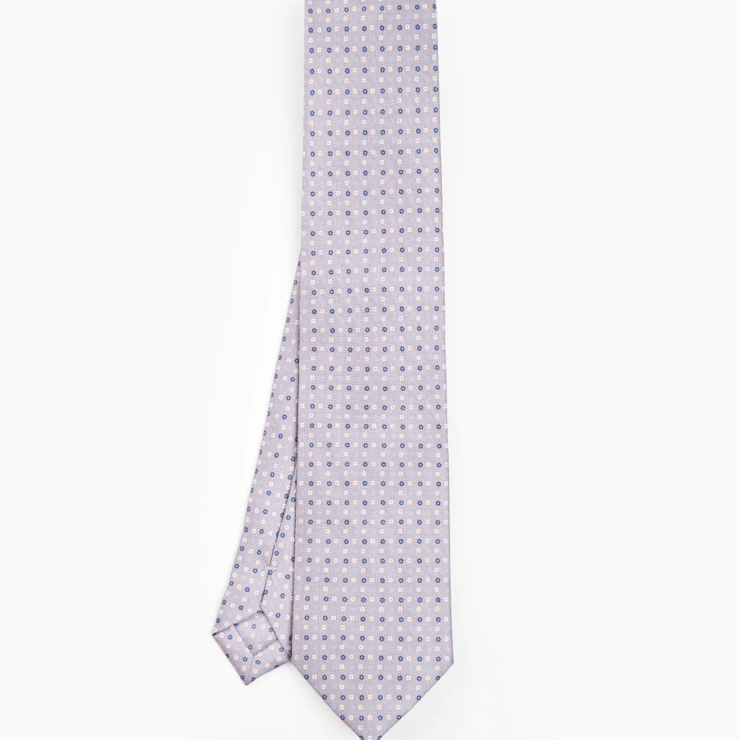 Light Grey Sartorial Classic Silk Tie - Small Flower Pattern
