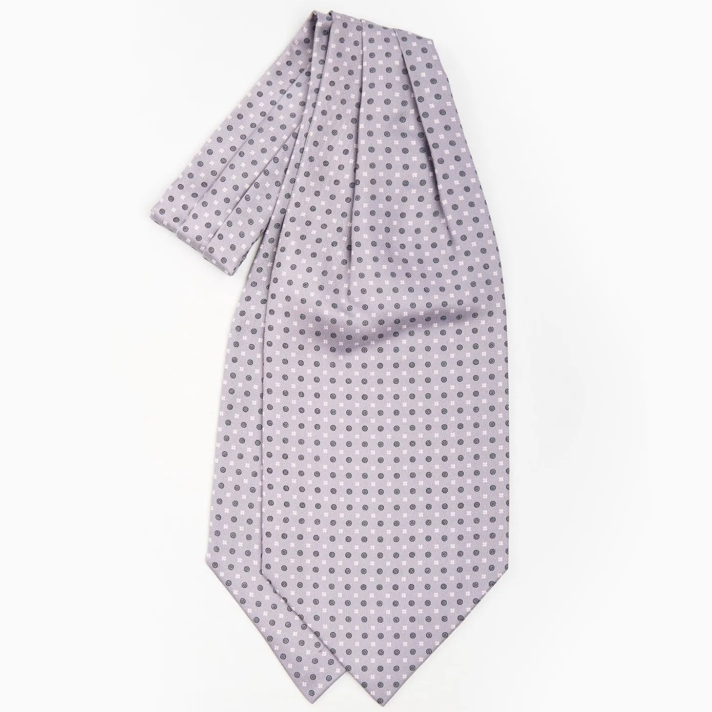 Light Grey Silk Ascot Tie - Small Flower Pattern