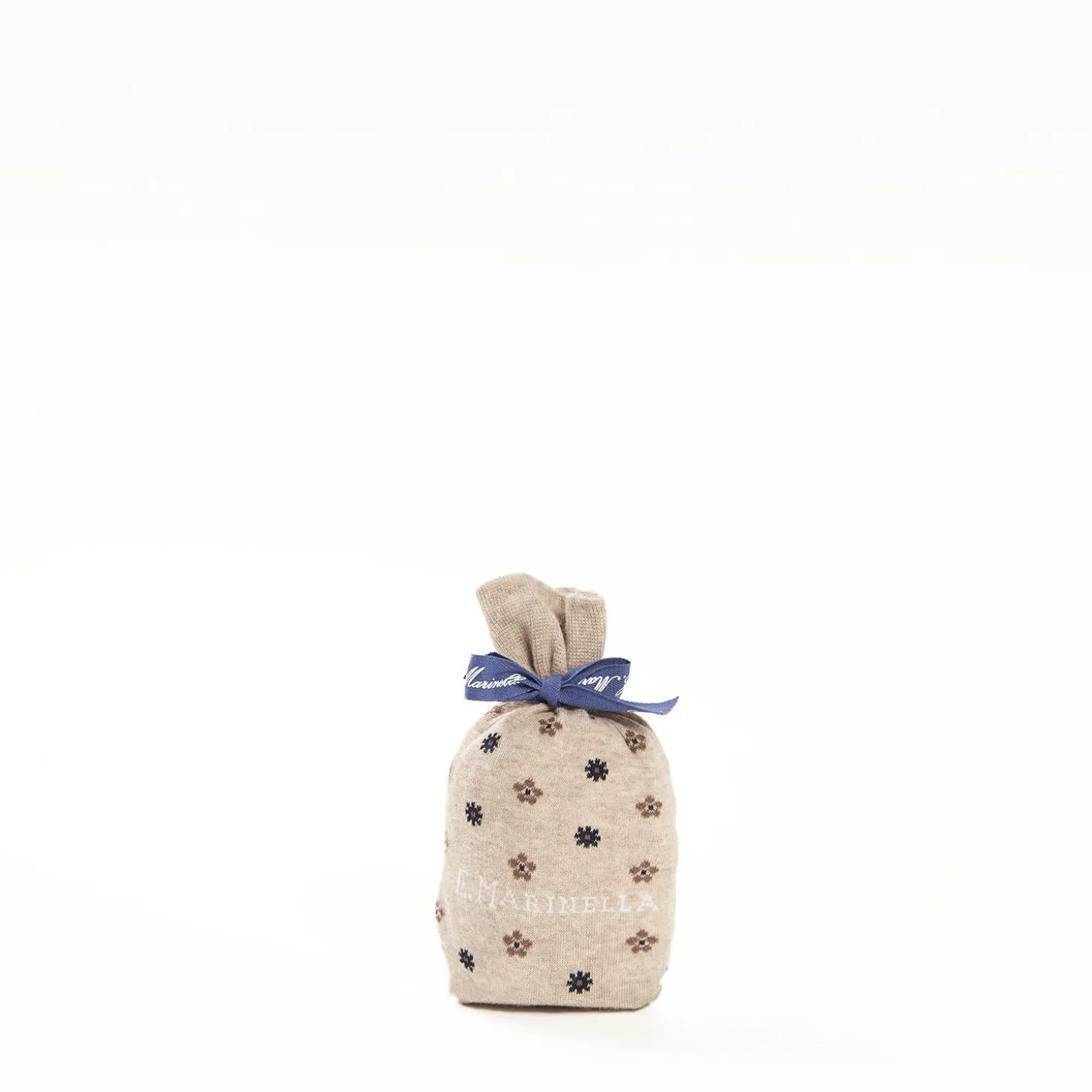 Long Beige Cotton Socks - Small Flower Pattern
