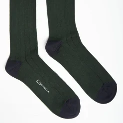 Long Bicolor Green And Blue Cotton Socks - Solid Color