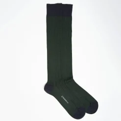 Long Bicolor Green And Blue Cotton Socks - Solid Color