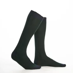 Long Bicolor Green And Blue Cotton Socks - Solid Color