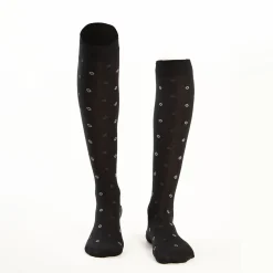 Long Black Cotton Socks - Small Flower Pattern