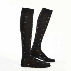 Long Black Cotton Socks - Small Flower Pattern